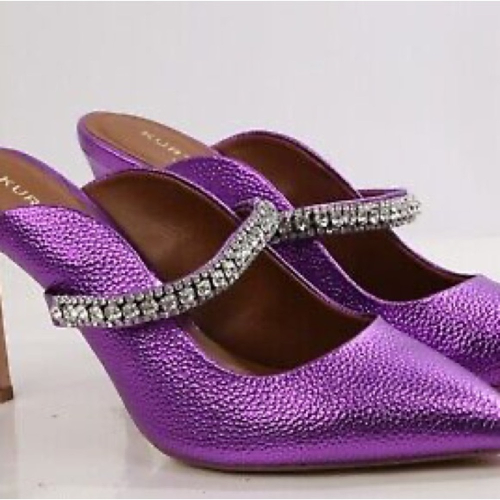 Kurt Geiger Purple Heeled Mules with Rhinestone Strap